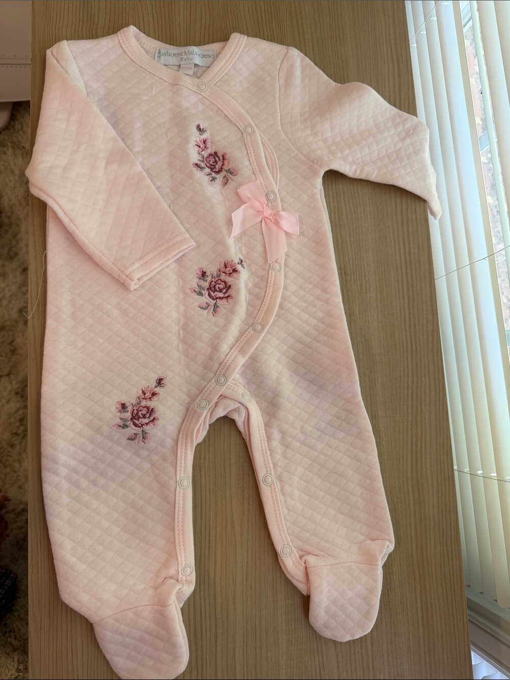 Catherine Malandrino Quilted Pink Floral Footed One-Piece with Bow